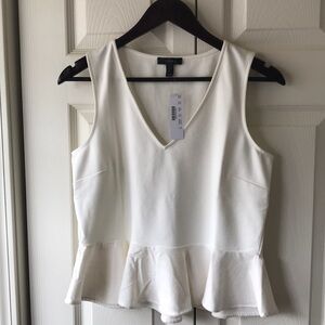 J Crew white cotton/velvet peplum tank